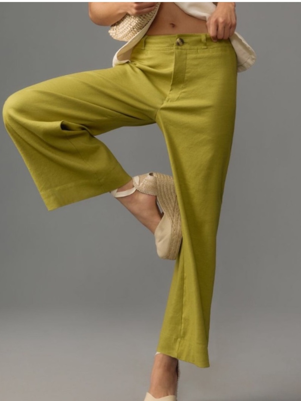 Anthropologie Ettie High-Rise Crop Wide-Leg Pants by Maeve: Linen Edition holly - Picture 2 of 11